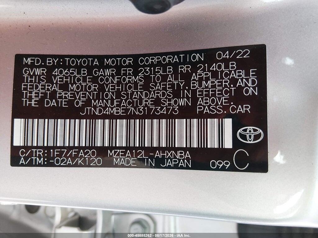 JTND4MBE7N3173473 2022 TOYOTA COROLLA photo no. 9