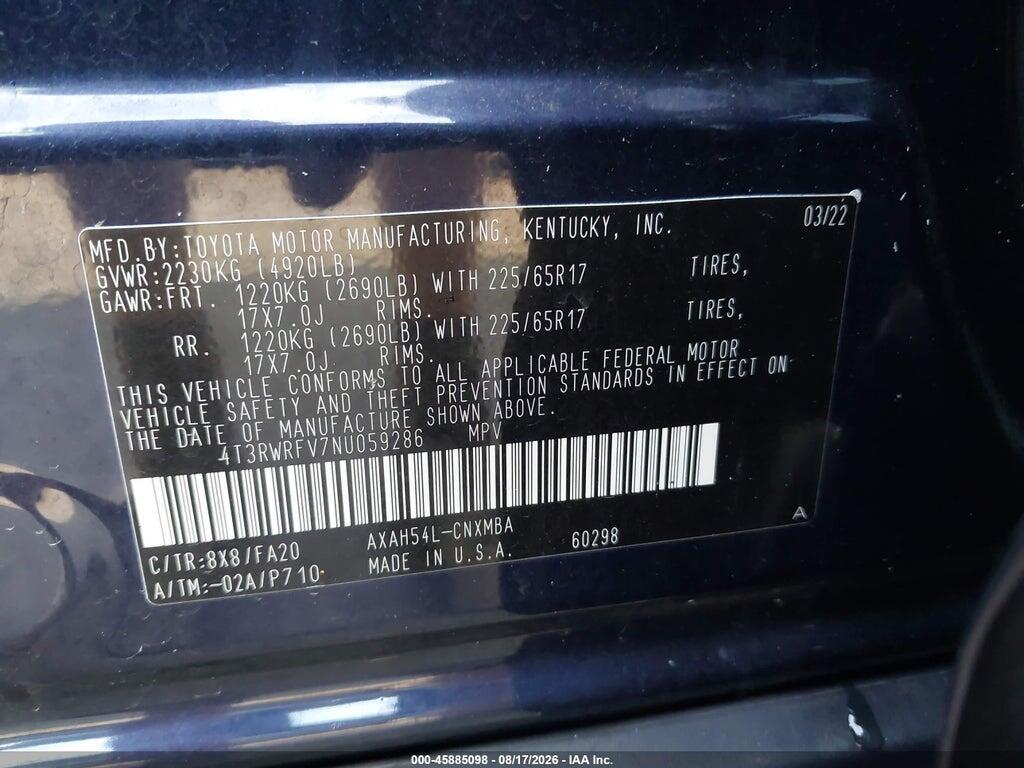 4T3RWRFV7NU059286 2022 TOYOTA RAV4 HYBRID photo no. 9
