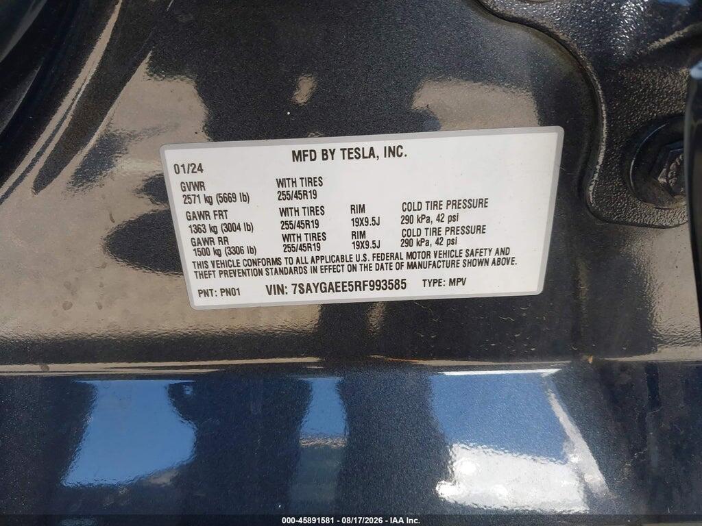 7SAYGAEE5RF993585 2024 TESLA MODEL Y photo no. 9
