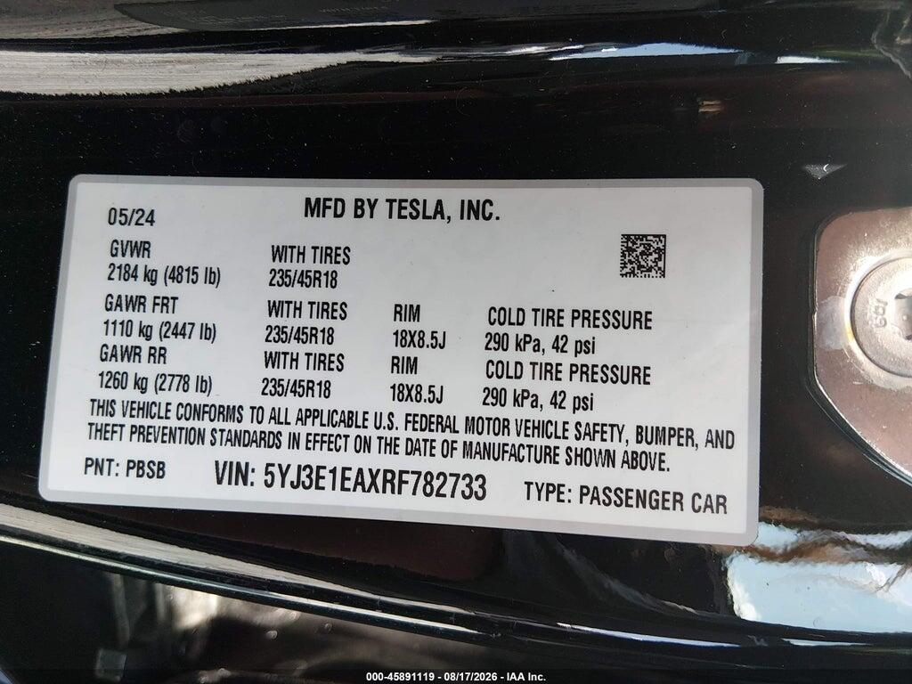 5YJ3E1EAXRF782733 2024 TESLA MODEL 3 photo no. 9