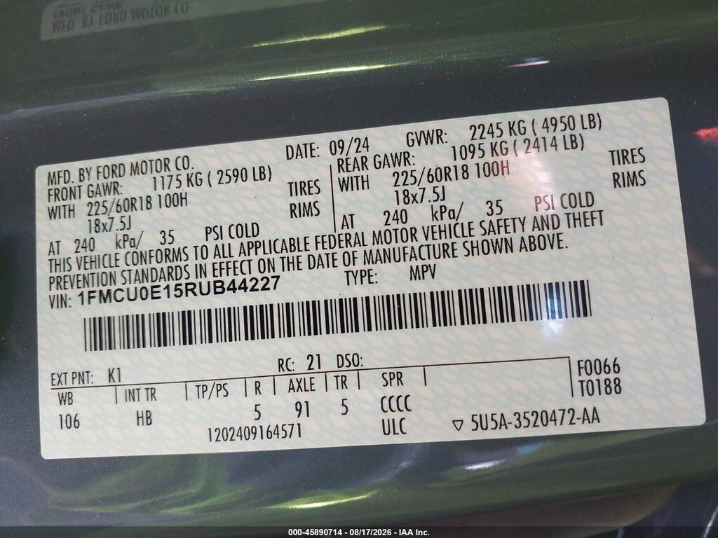 1FMCU0E15RUB44227 2024 FORD ESCAPE photo no. 9