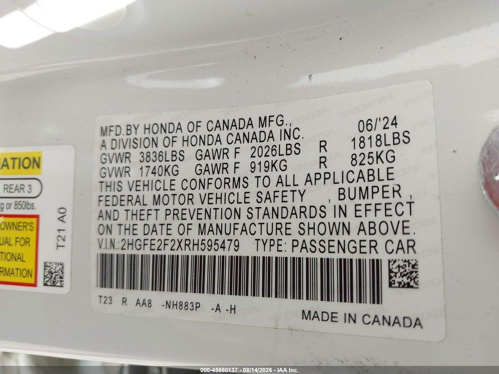 2HGFE2F2XRH595479 2024 HONDA CIVIC photo no. 9