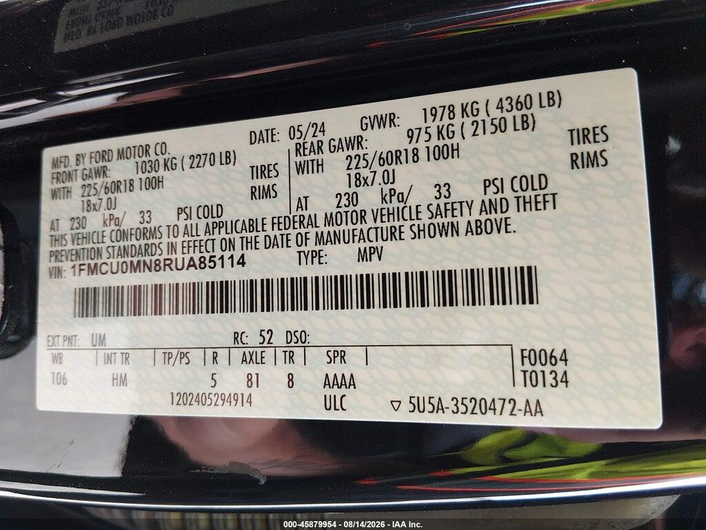 1FMCU0MN8RUA85114 2024 FORD ESCAPE photo no. 9