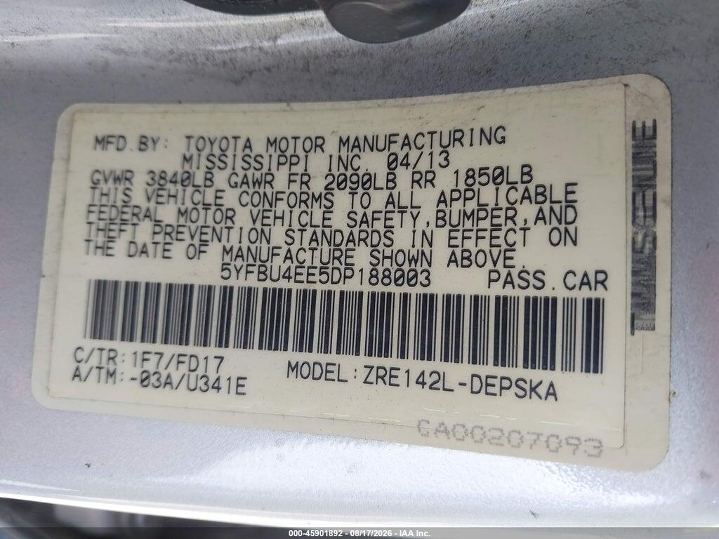 5YFBU4EE5DP188003 2013 TOYOTA COROLLA photo no. 9