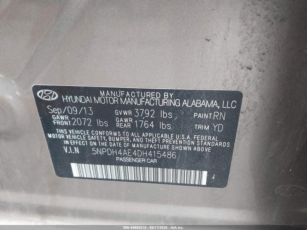 5NPDH4AE4DH415486 2013 HYUNDAI ELANTRA photo no. 9