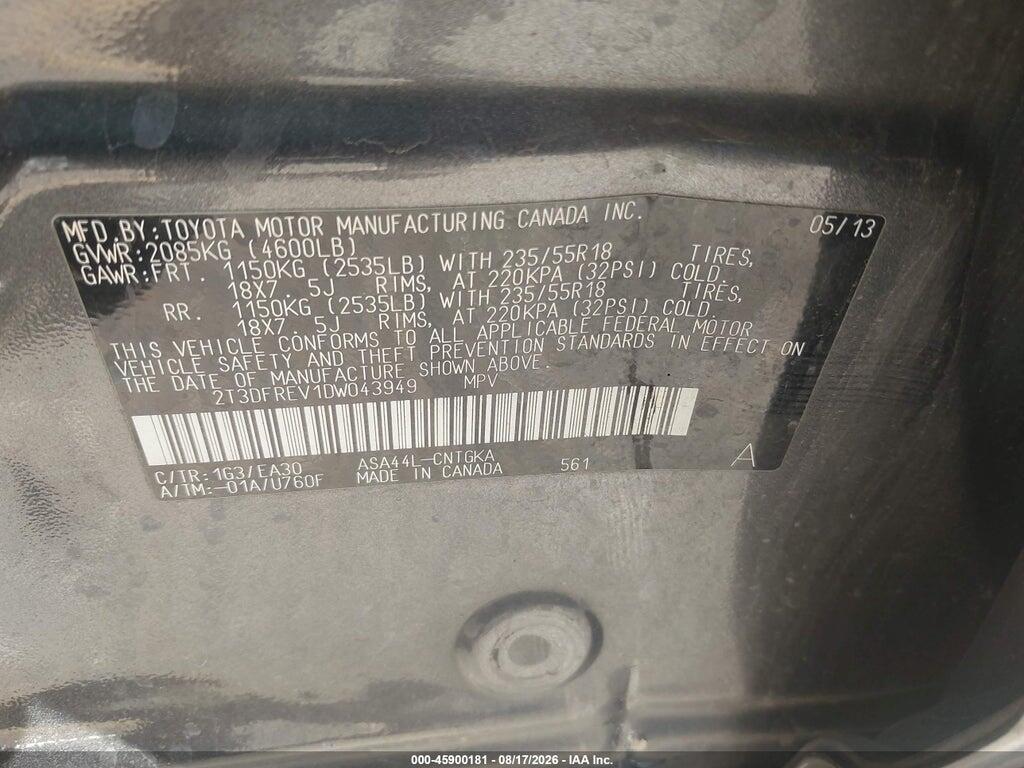 2T3DFREV1DW043949 2013 TOYOTA RAV4 photo no. 9