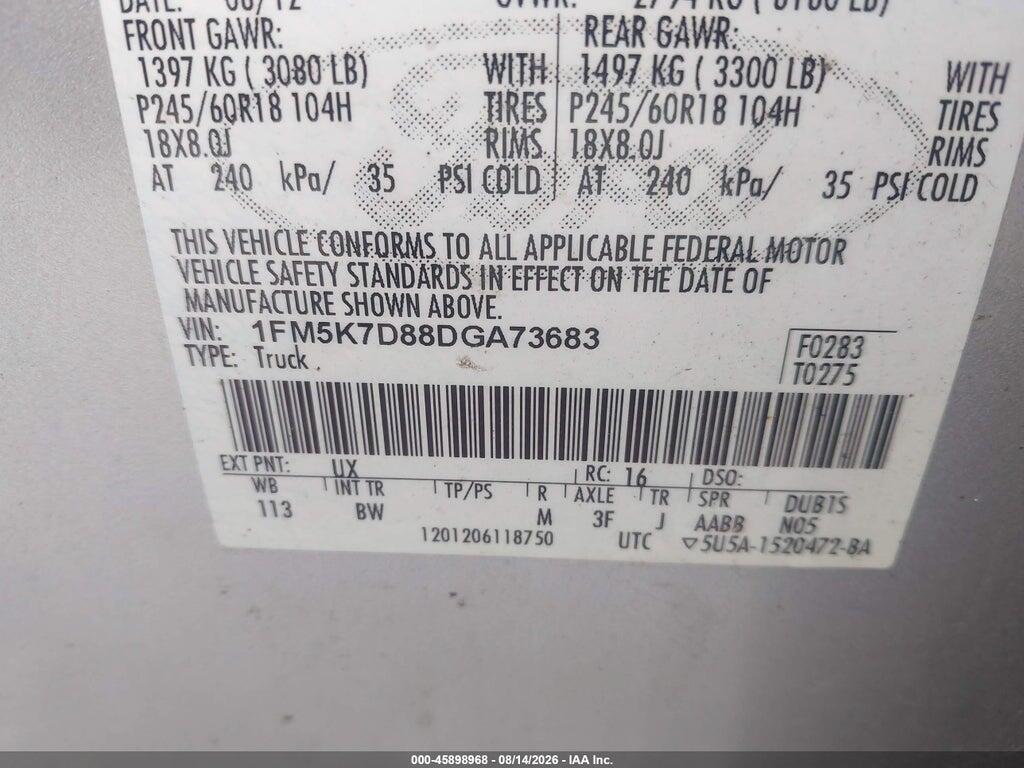 1FM5K7D88DGA73683 2013 FORD EXPLORER photo no. 9