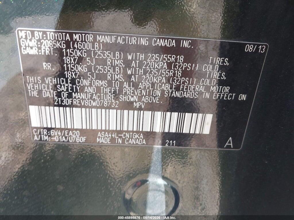 2T3DFREV8DW078732 2013 TOYOTA RAV4 photo no. 9