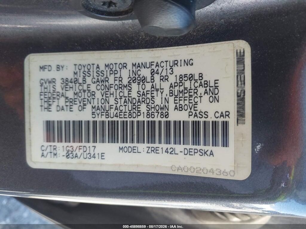 5YFBU4EE8DP186780 2013 TOYOTA COROLLA photo no. 9