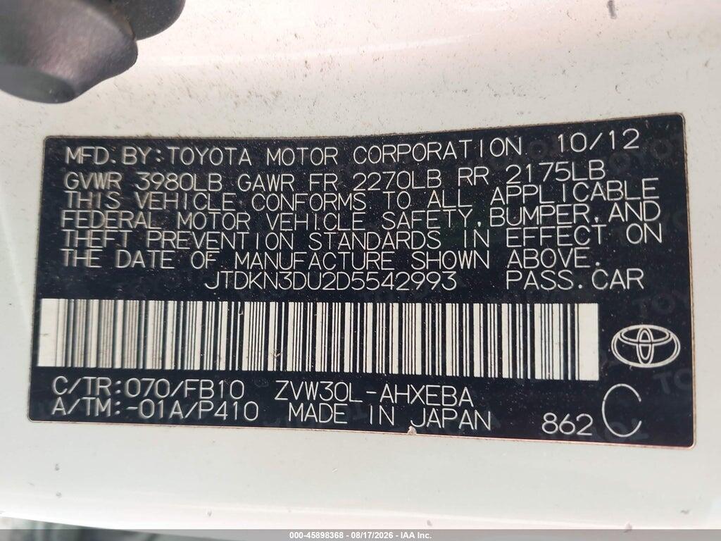 JTDKN3DU2D5542993 2013 TOYOTA PRIUS photo no. 9