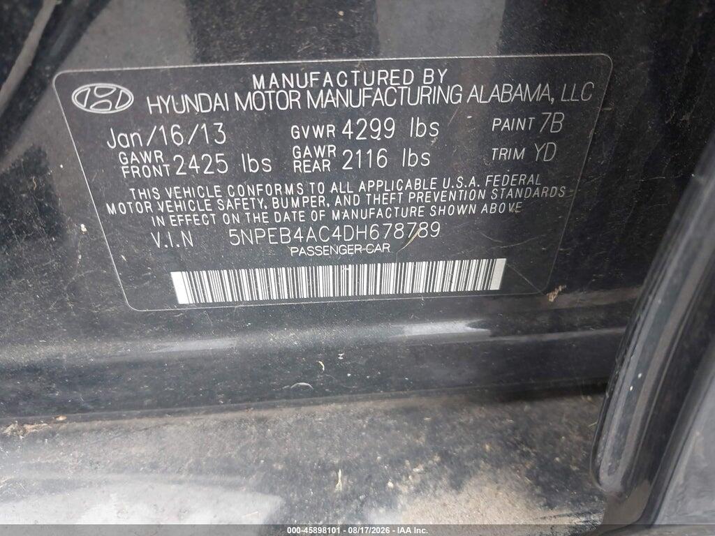 5NPEB4AC4DH678789 2013 HYUNDAI SONATA photo no. 9