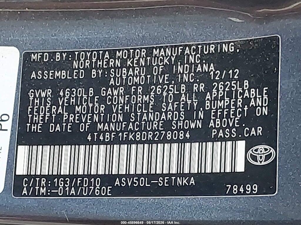 4T4BF1FK8DR278084 2013 TOYOTA CAMRY photo no. 9