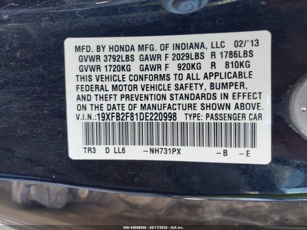 19XFB2F81DE220998 2013 HONDA CIVIC photo no. 9
