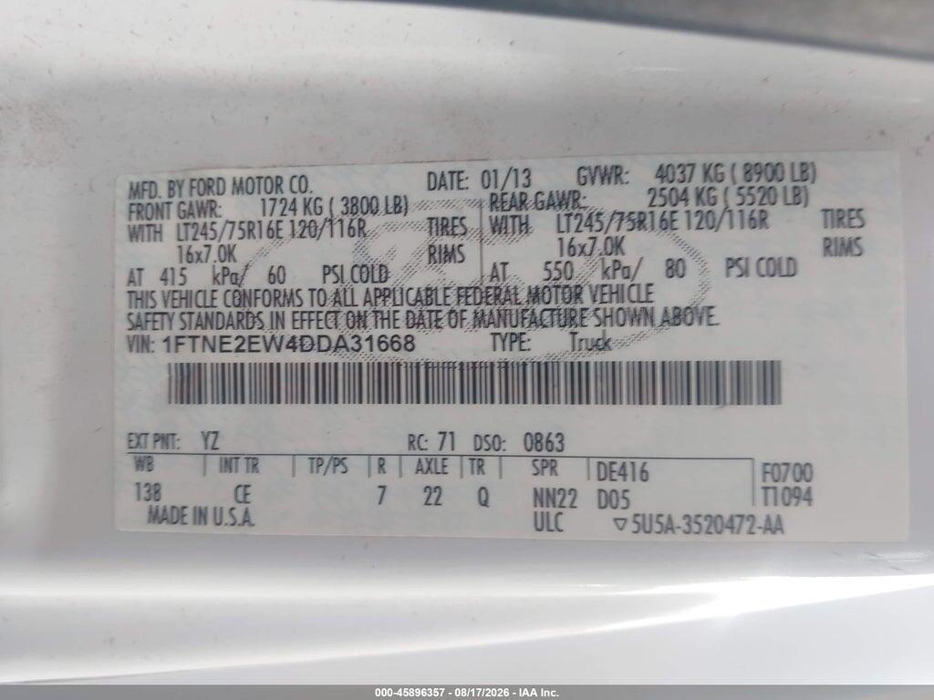 1FTNE2EW4DDA31668 2013 FORD E-250 photo no. 9