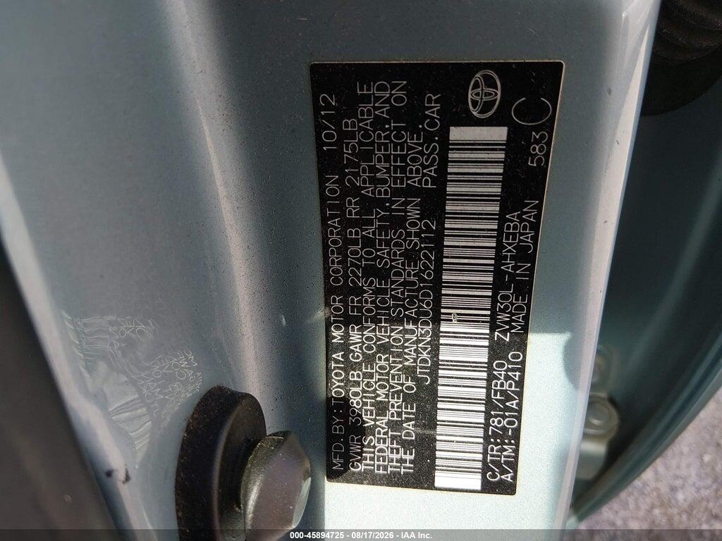 JTDKN3DU6D1622112 2013 TOYOTA PRIUS photo no. 9