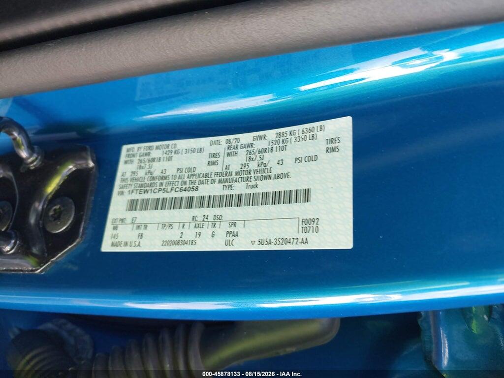 1FTEW1CP5LFC64058 2020 FORD F-150 photo no. 9