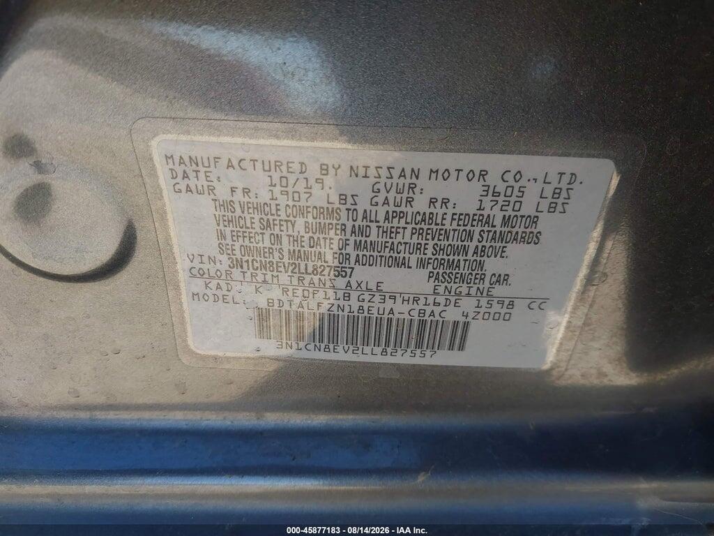 3N1CN8EV2LL827557 2020 NISSAN VERSA photo no. 9