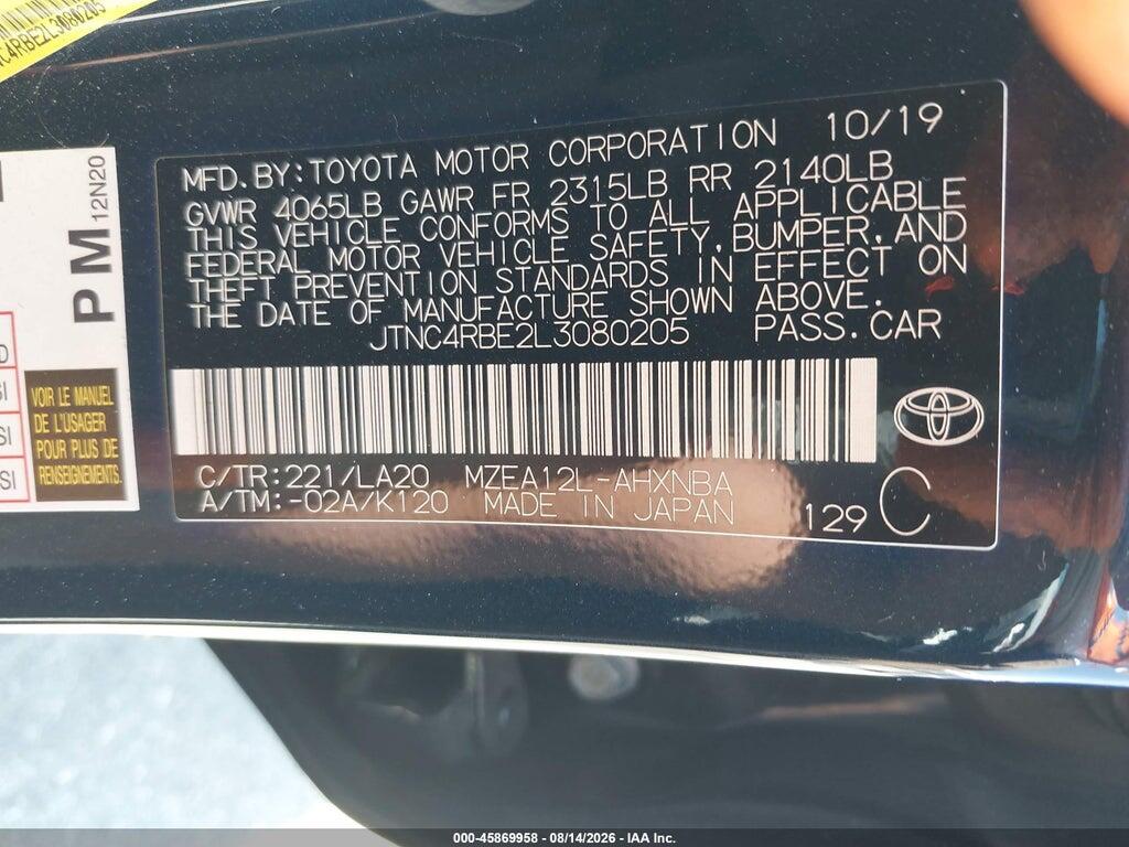 JTNC4RBE2L3080205 2020 TOYOTA COROLLA photo no. 9