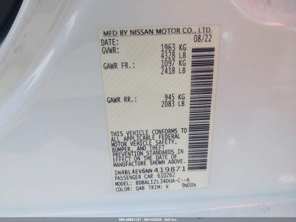 1N4BL4EV6NN419871 2022 NISSAN ALTIMA photo no. 9