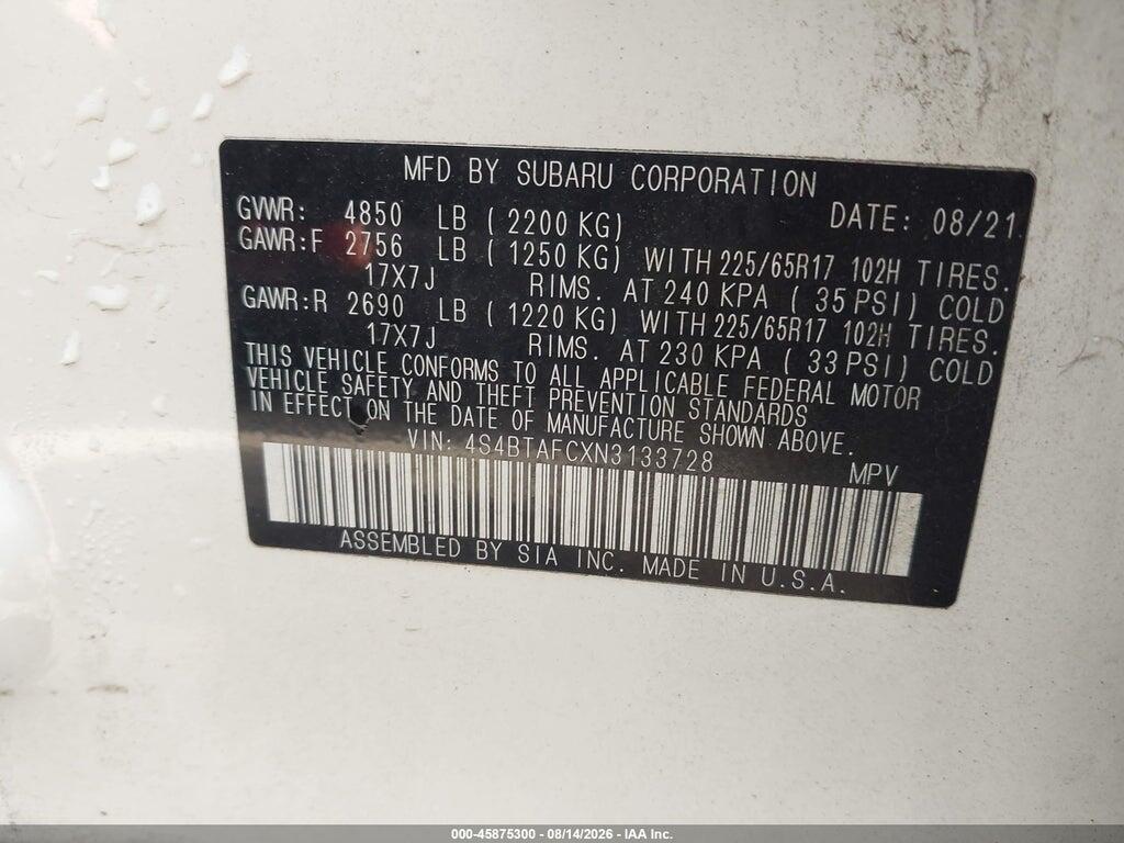 4S4BTAFCXN3133728 2022 SUBARU OUTBACK photo no. 9