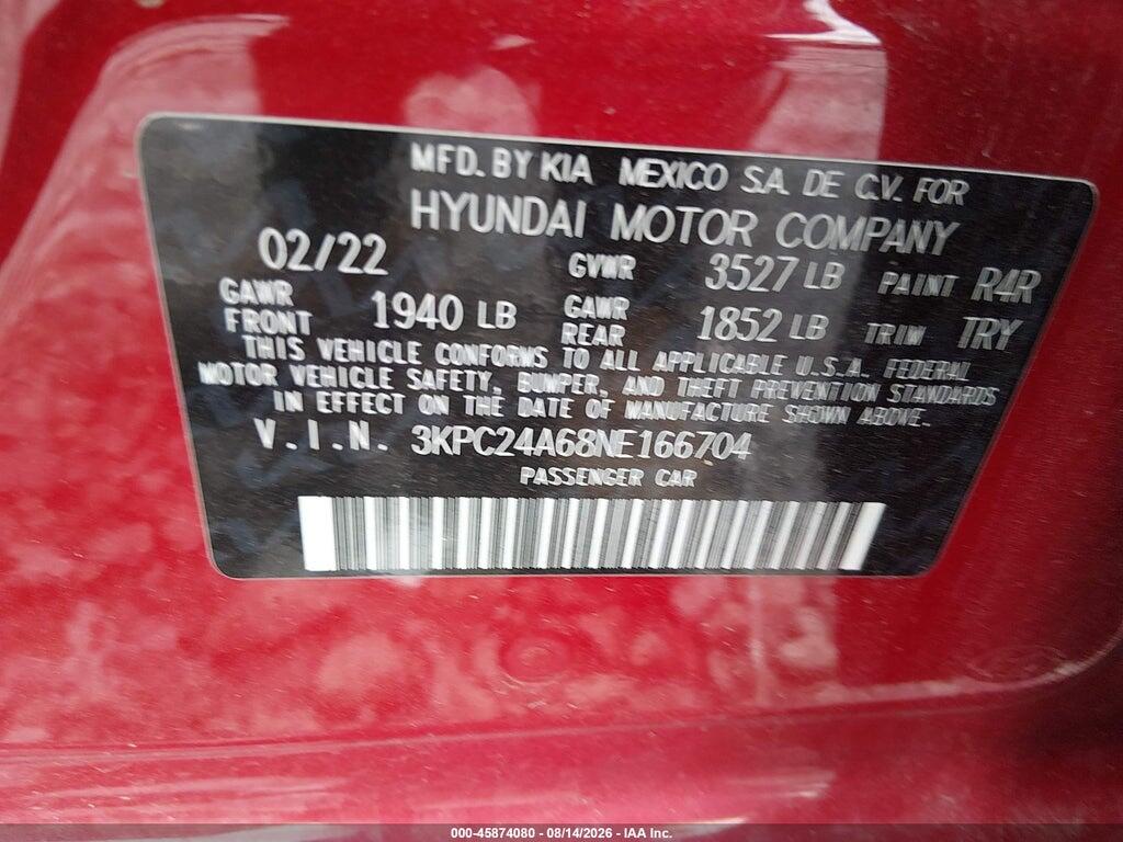 3KPC24A68NE166704 2022 HYUNDAI ACCENT photo no. 9