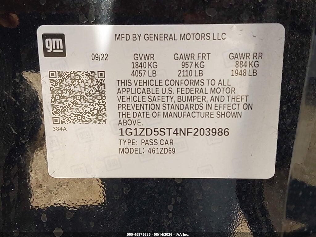 1G1ZD5ST4NF203986 2022 CHEVROLET MALIBU photo no. 9