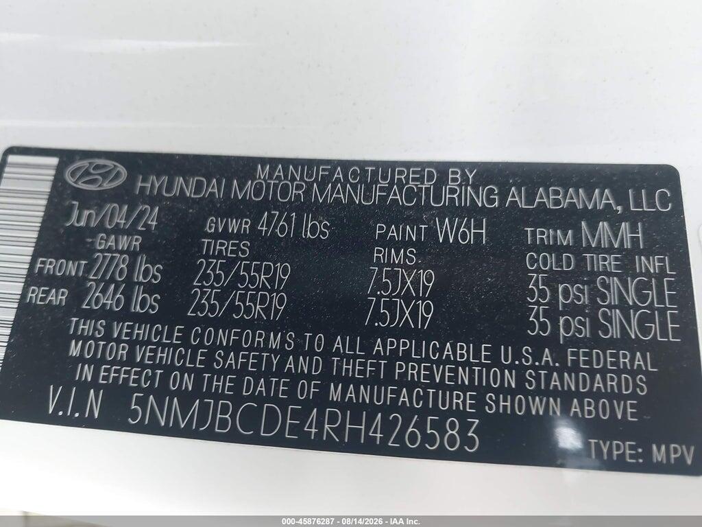 5NMJBCDE4RH426583 2024 HYUNDAI TUCSON photo no. 9