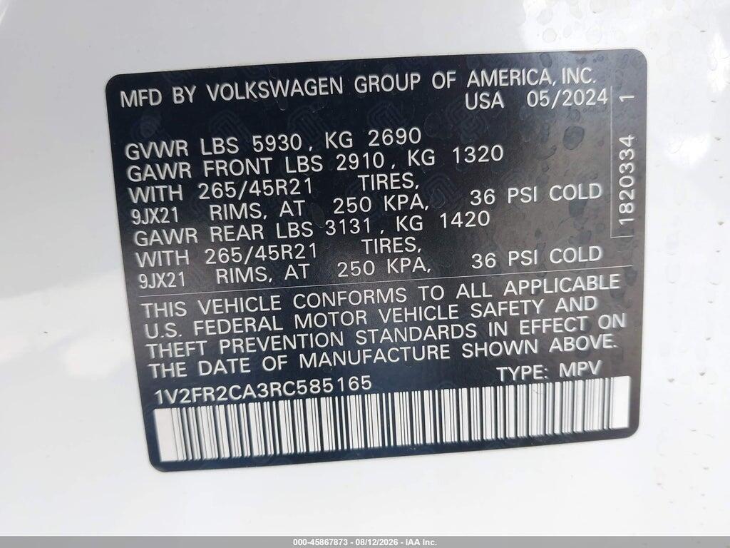 1V2FR2CA3RC585165 2024 VOLKSWAGEN ATLAS photo no. 9