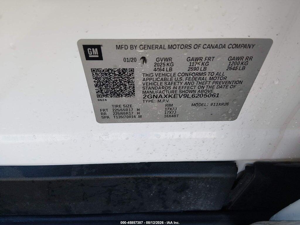 2GNAXKEV9L6205061 2020 CHEVROLET EQUINOX photo no. 9