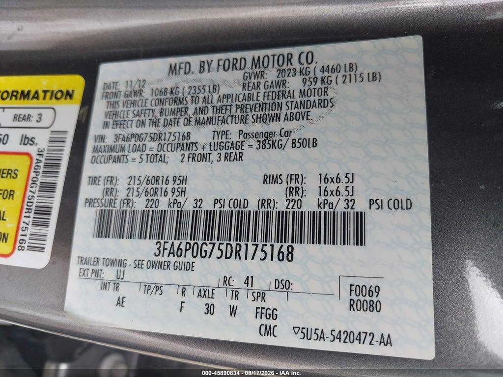 3FA6P0G75DR175168 2013 FORD FUSION photo no. 9