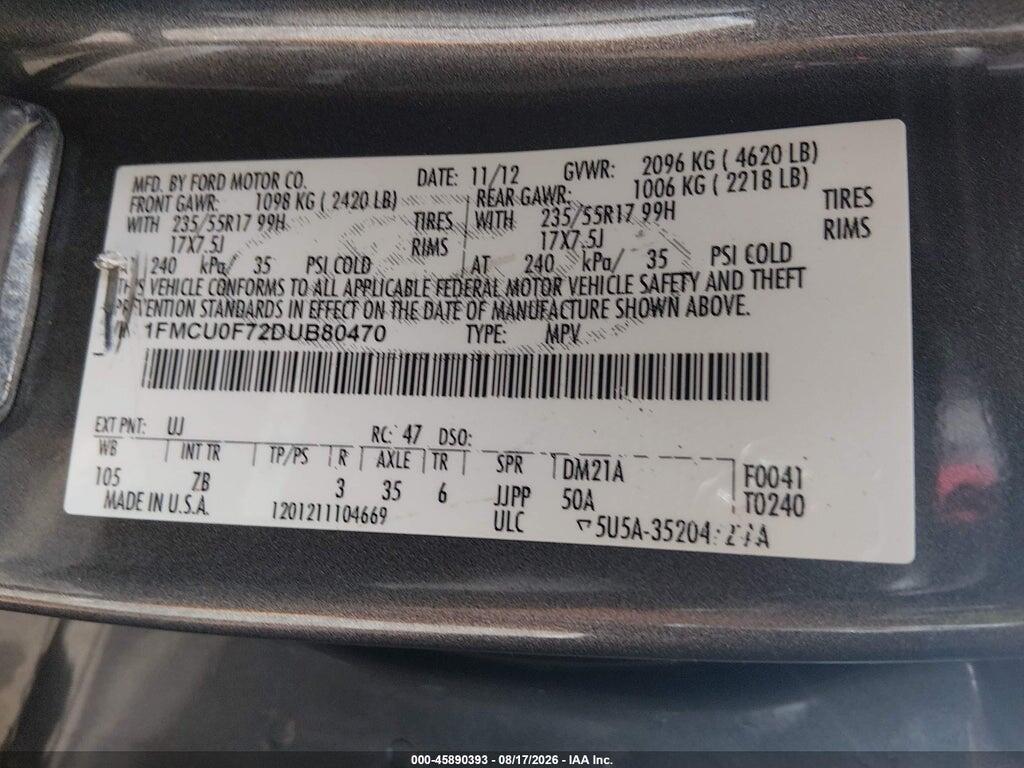 1FMCU0F72DUB80470 2013 FORD ESCAPE photo no. 9