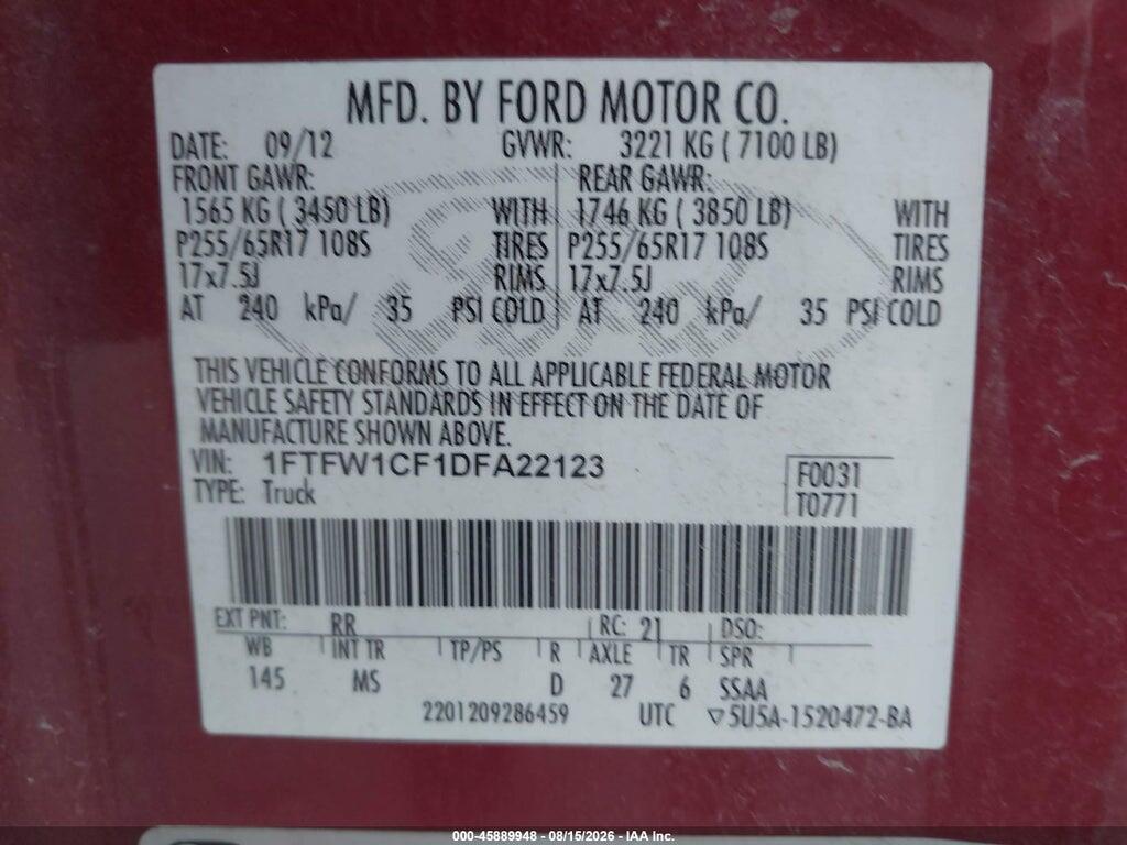 1FTFW1CF1DFA22123 2013 FORD F-150 photo no. 9