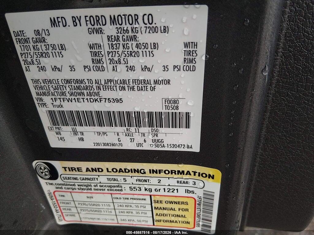 1FTFW1ET1DKF75395 2013 FORD F-150 photo no. 9