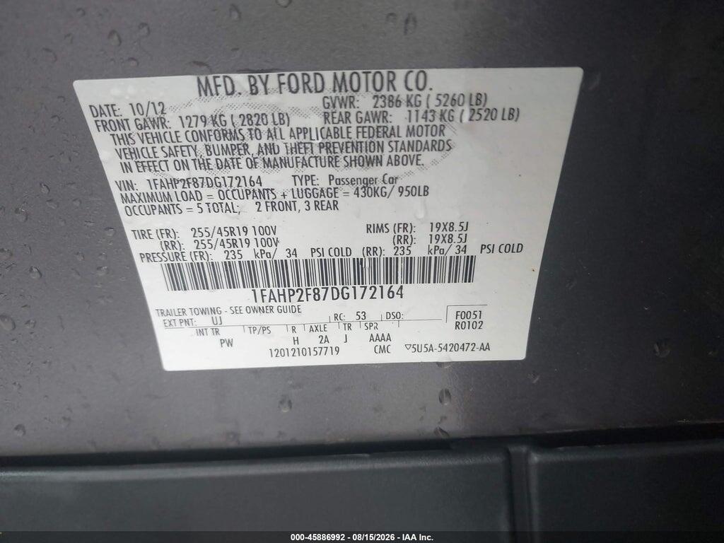 1FAHP2F87DG172164 2013 FORD TAURUS photo no. 9
