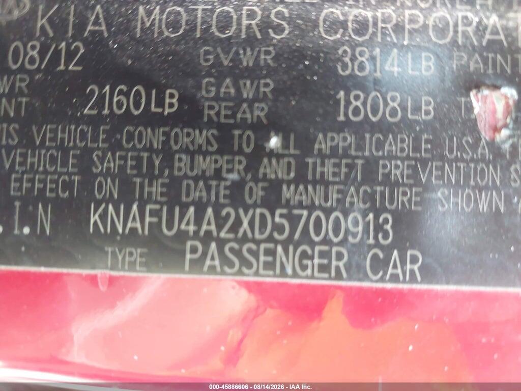 KNAFU4A2XD5700913 2013 KIA FORTE photo no. 9
