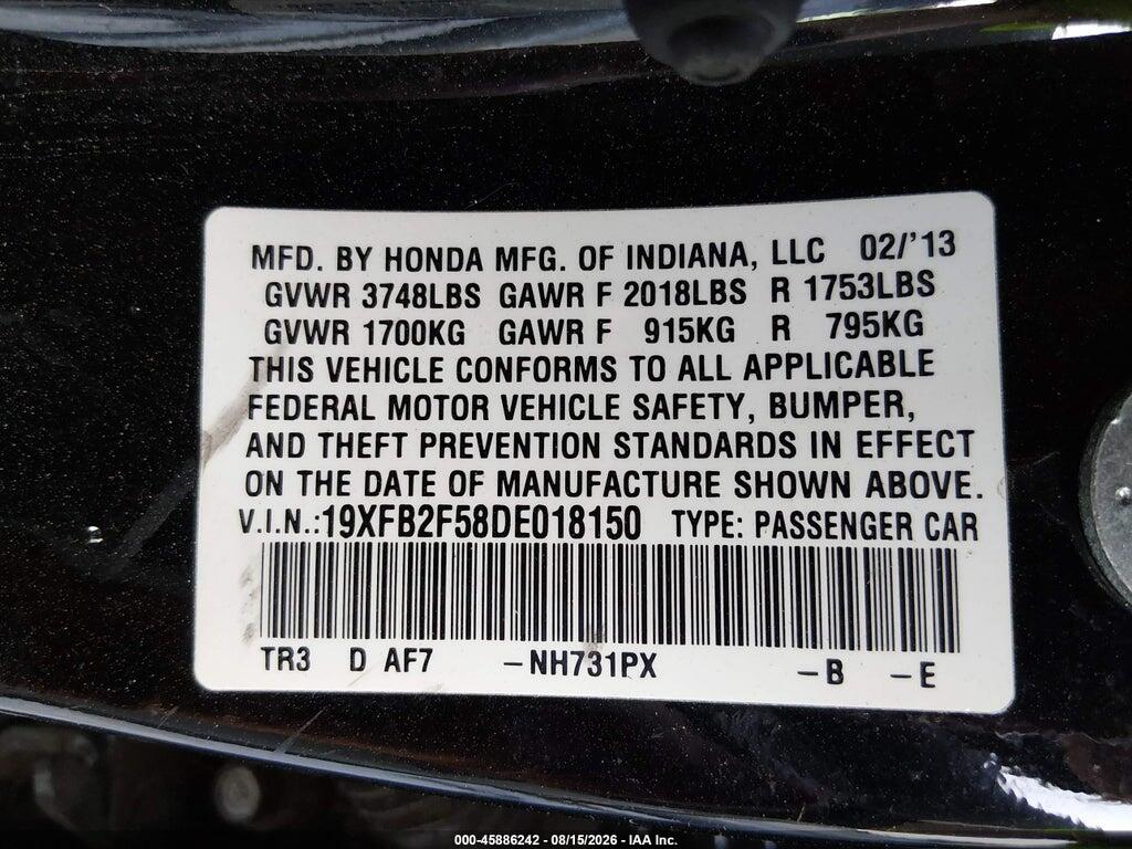 19XFB2F58DE018150 2013 HONDA CIVIC photo no. 9