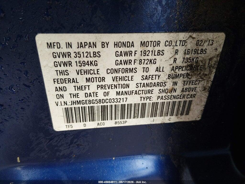 JHMGE8G58DC033217 2013 HONDA FIT photo no. 9