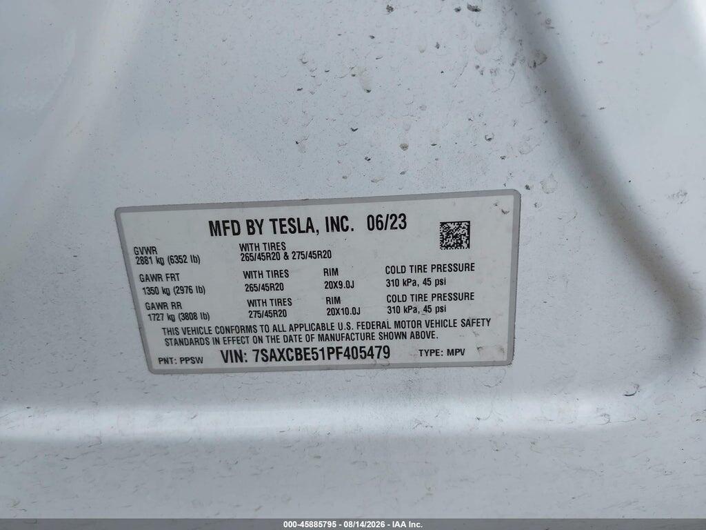 7SAXCBE51PF405479 2023 TESLA MODEL X photo no. 9