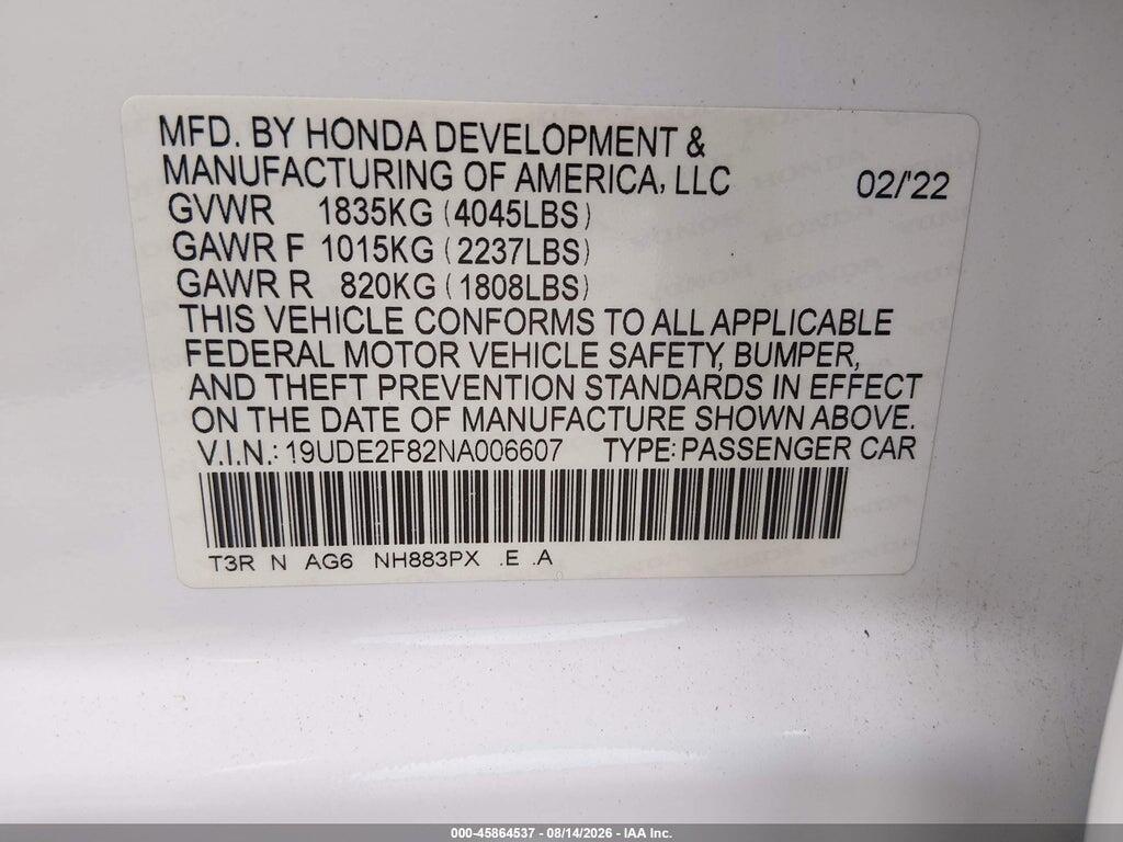 19UDE2F82NA006607 2022 ACURA ILX photo no. 9