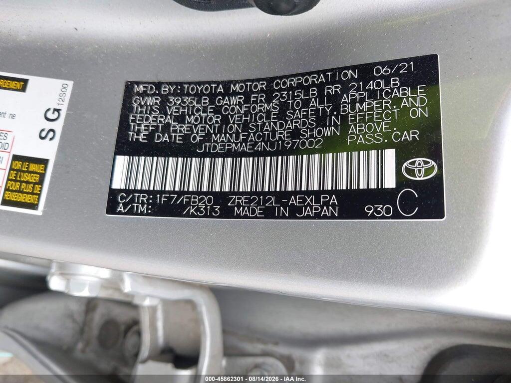 JTDEPMAE4NJ197002 2022 TOYOTA COROLLA photo no. 9