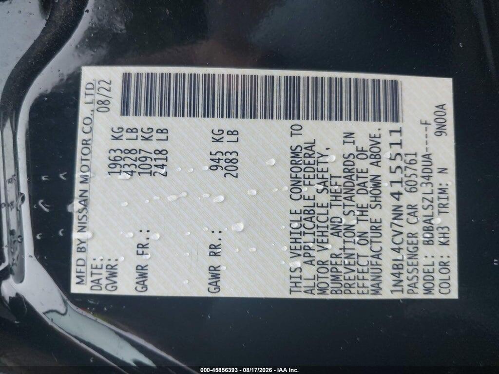 1N4BL4CV7NN415511 2022 NISSAN ALTIMA photo no. 9