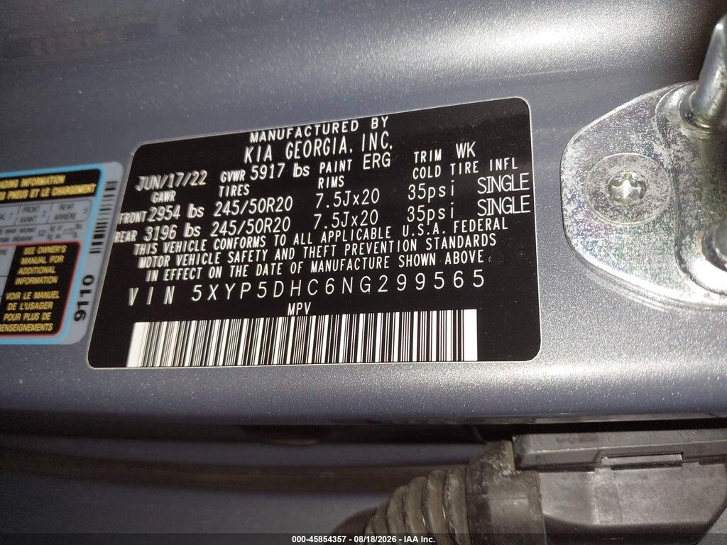 5XYP5DHC6NG299565 2022 KIA TELLURIDE photo no. 9