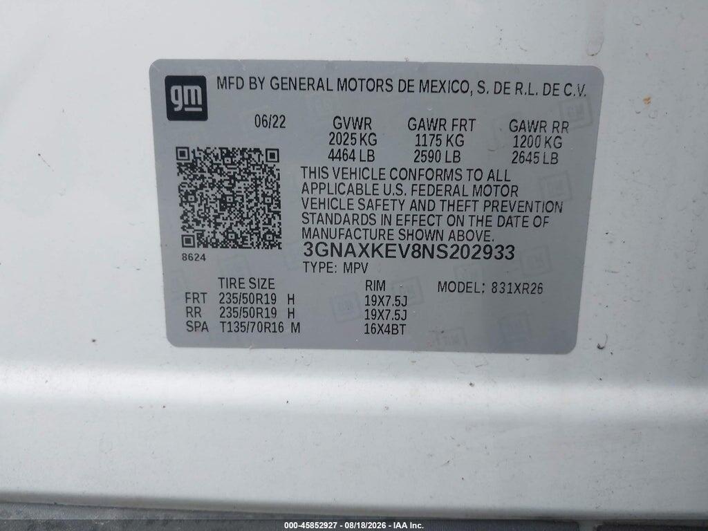 3GNAXKEV8NS202933 2022 CHEVROLET EQUINOX photo no. 9