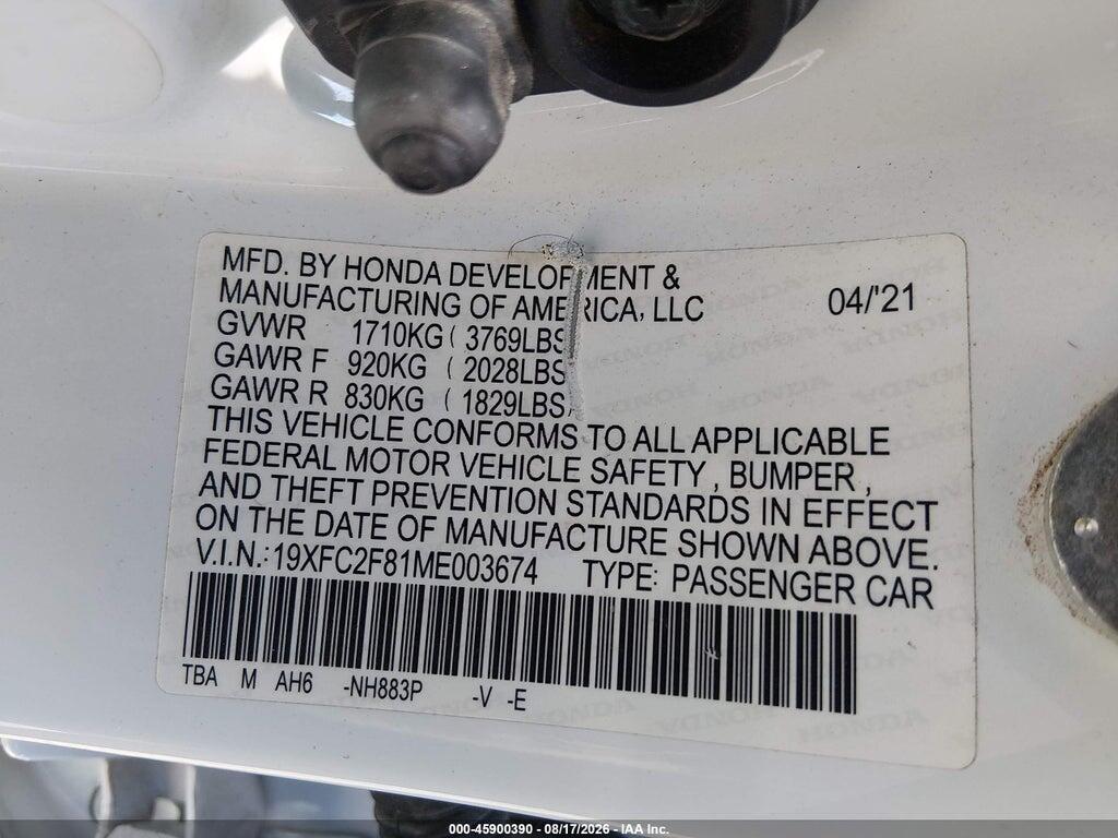 19XFC2F81ME003674 2021 HONDA CIVIC photo no. 9