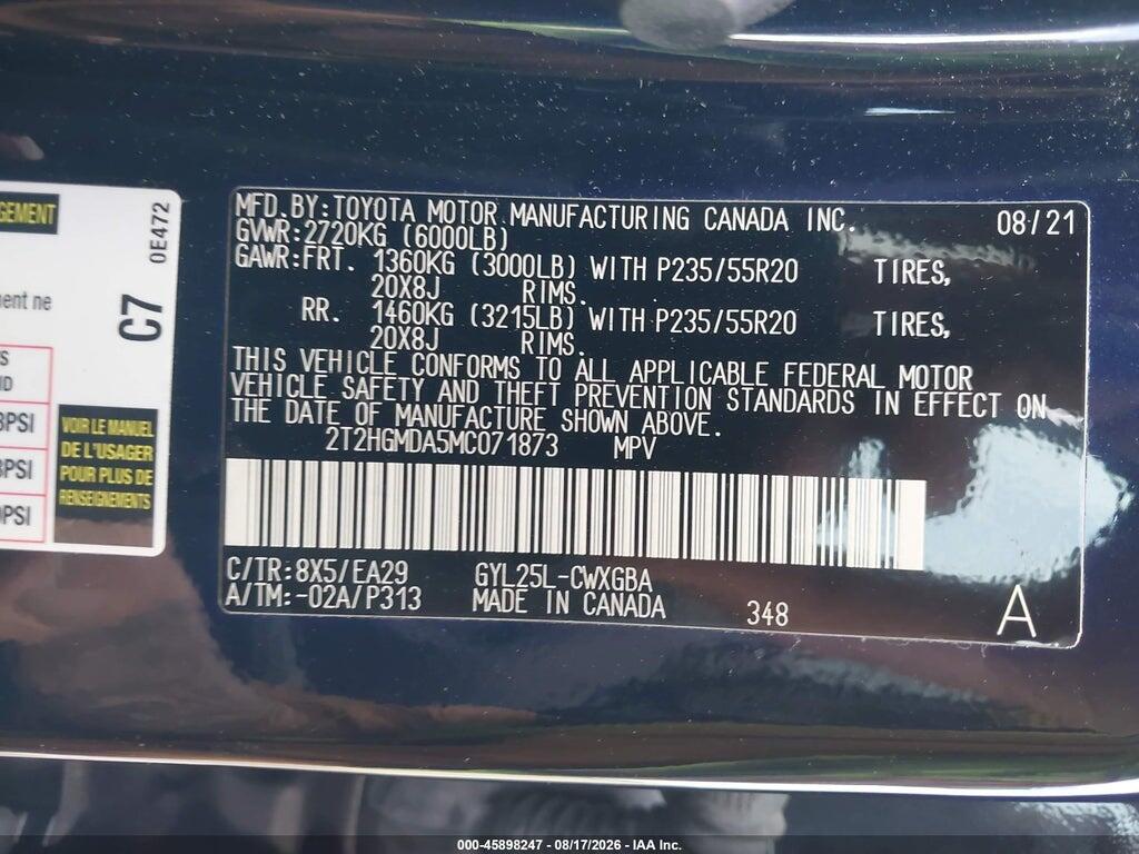 2T2HGMDA5MC071873 2021 LEXUS RX 450H photo no. 9