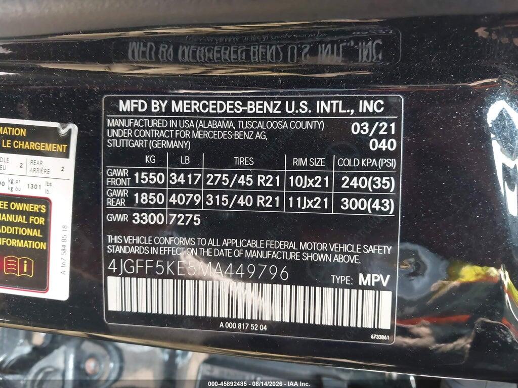 4JGFF5KE5MA449796 2021 MERCEDES-BENZ GLS 450 photo no. 9
