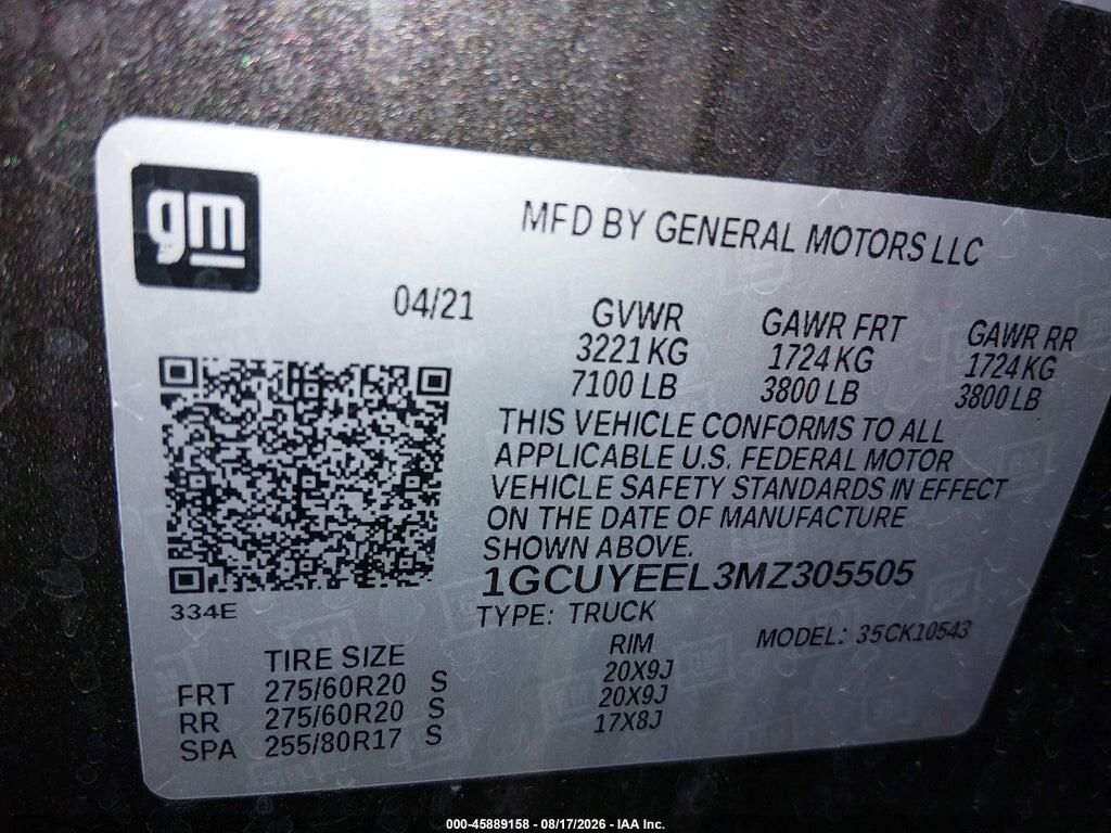 1GCUYEEL3MZ305505 2021 CHEVROLET SILVERADO 1500 photo no. 9