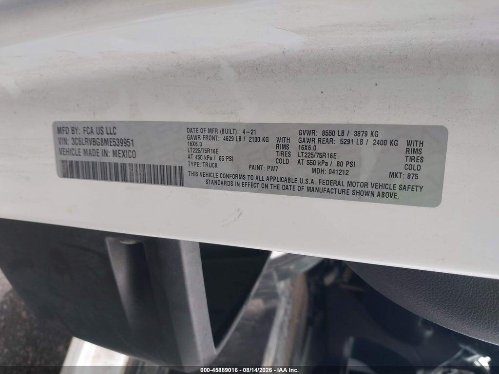 3C6LRVBG8ME539951 2021 RAM PROMASTER 1500 photo no. 9
