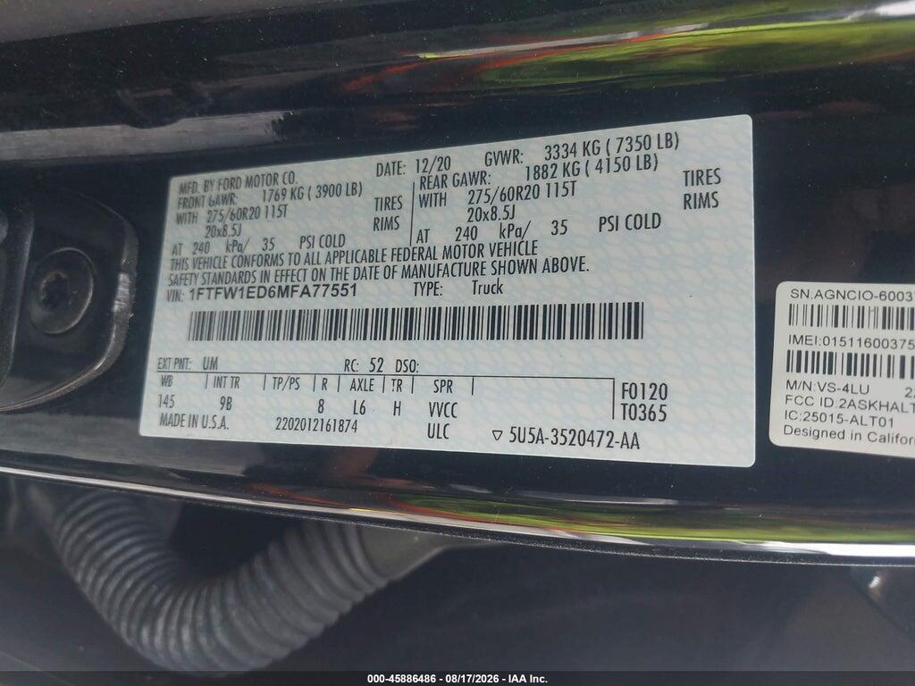 1FTFW1ED6MFA77551 2021 FORD F-150 photo no. 9