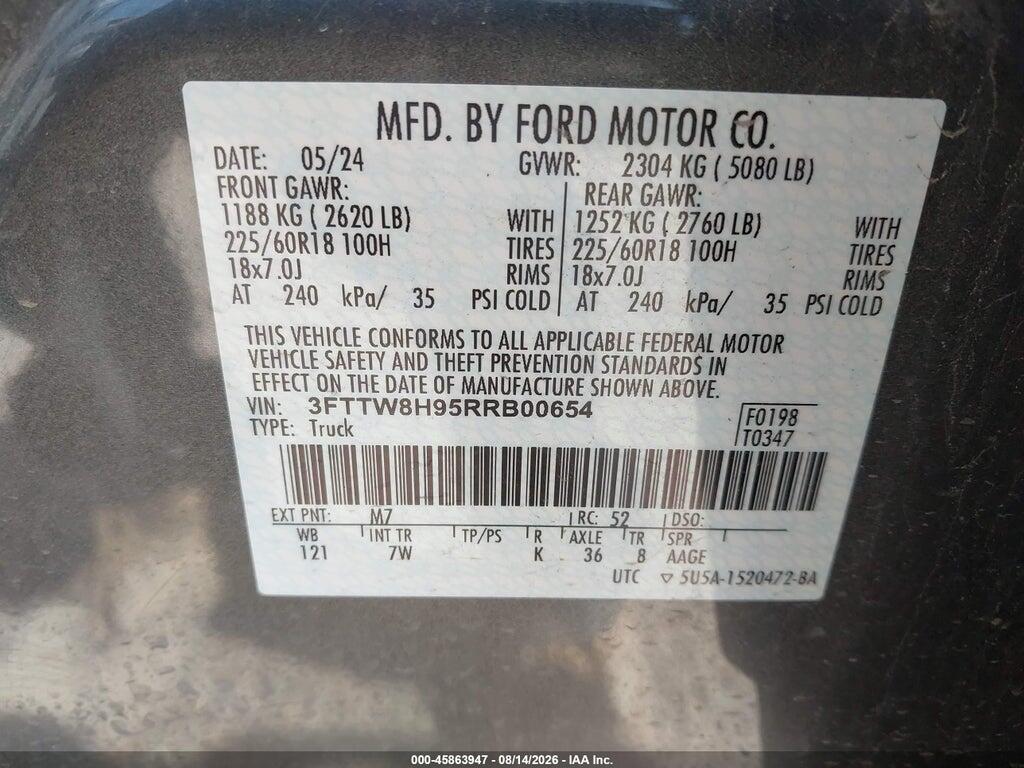 3FTTW8H95RRB00654 2024 FORD MAVERICK photo no. 9